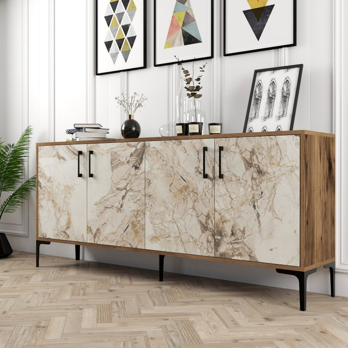 Hanah Home Consola Kiev Walnut y White Marble Hanah Home Consola Kiev Walnut y White Marble